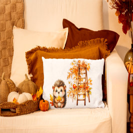 Cute Autumn Hedgehog with Harvest Ladder Illustrat Kissen
