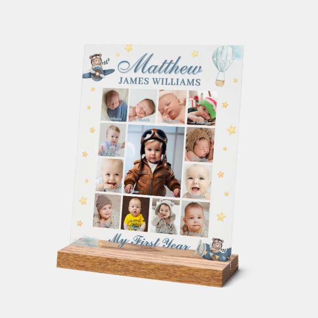 Cute Aviation Bear Baby Boy Photo Collage 1ère ann (Angle)