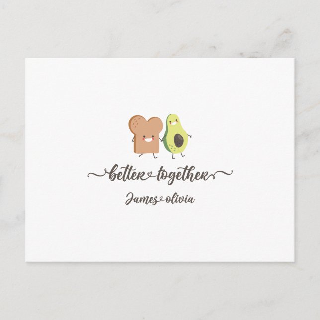 Cute Avocado and Toast Better Together Personalize Postkarte (Vorderseite)
