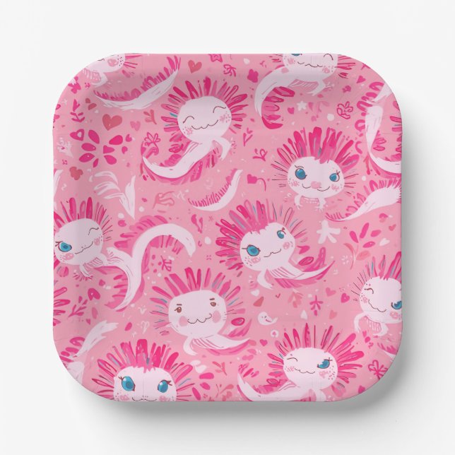 Cute axolotl birthday pappteller (Vorderseite)