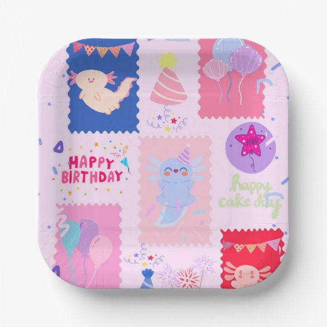 Cute axolotl birthday pappteller (Vorderseite)