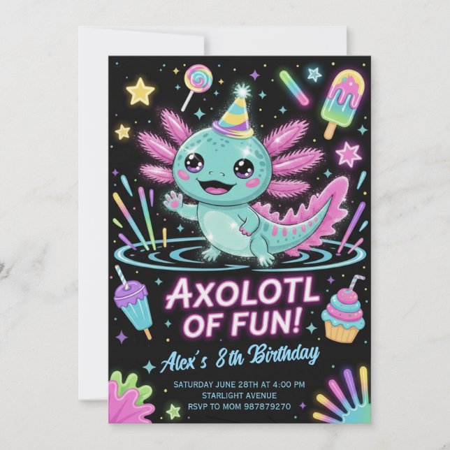 Cute Axolotl Birthday Party Invitation Einladung (Vorderseite)