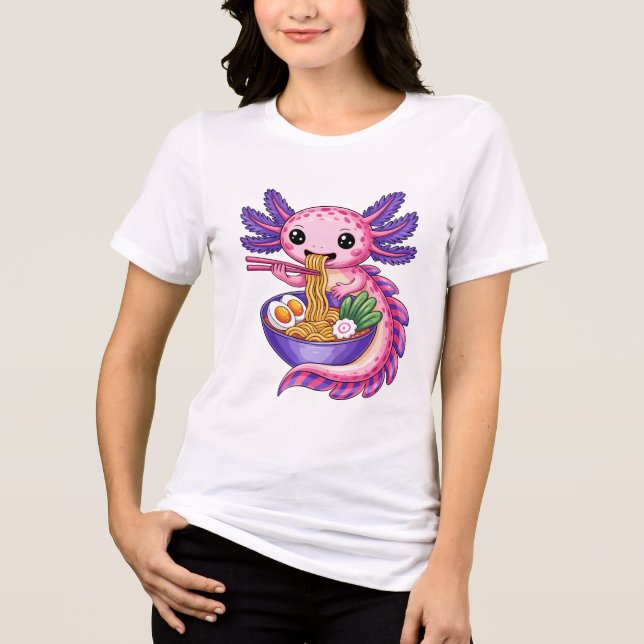 Cute Axolotl Eating Ramen Kawaii Noodle Bowl Tri-Blend Shirt (Vorderseite)