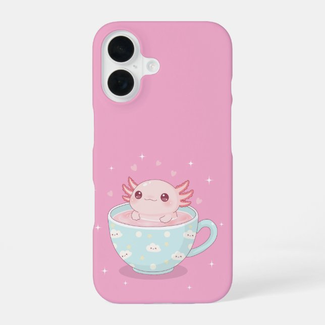 Cute axolotl in a cup iPhone 16 hülle (Rückseite)