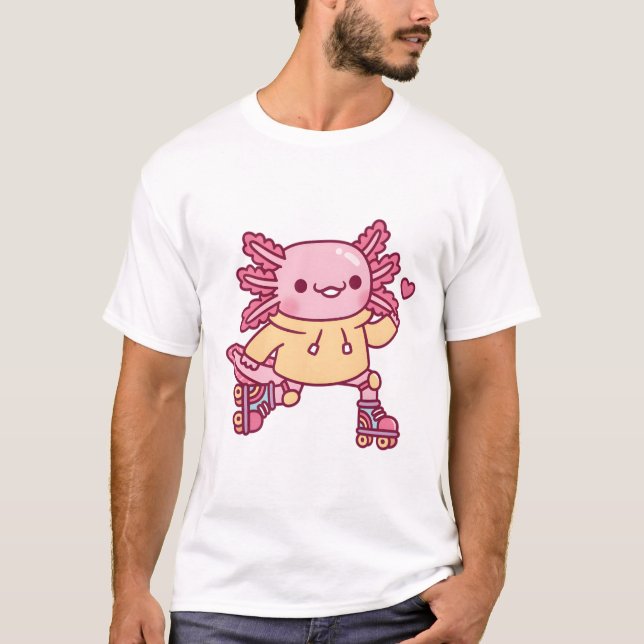Cute Axolotl Loves Roller Skating T-Shirt (Vorderseite)