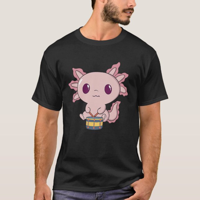 Cute Axolotl Playing Snare Percussion  Snare Drumm T-Shirt (Vorderseite)