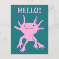 Cute Axolotl Salamander rose Bonjour Carte postale