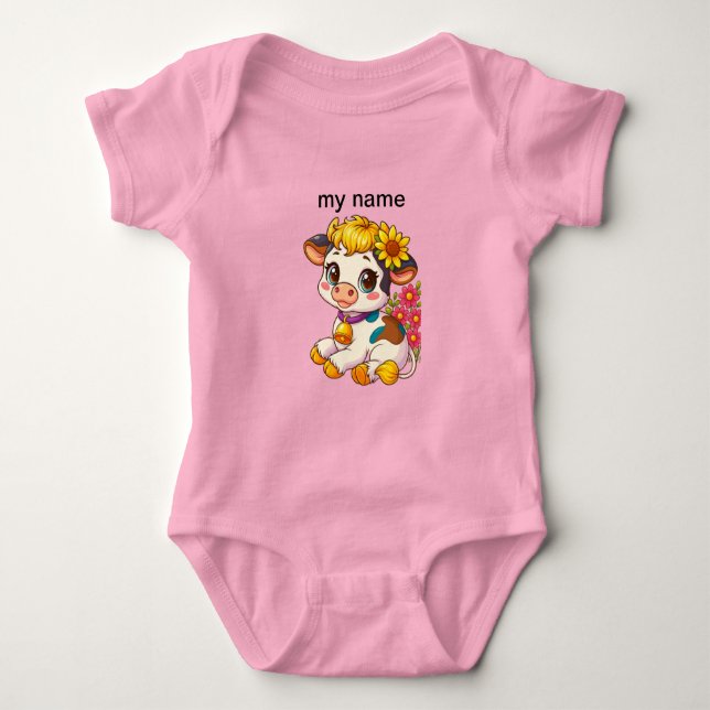 Cute Babies Cow with Flowers Burp Cloth Baby Strampler (Vorderseite)