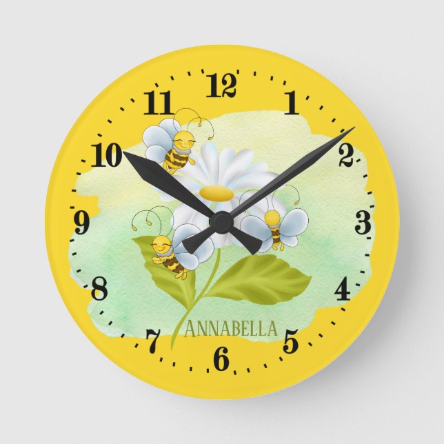 cute baby bee lovers add name  runde wanduhr (Vorderseite)