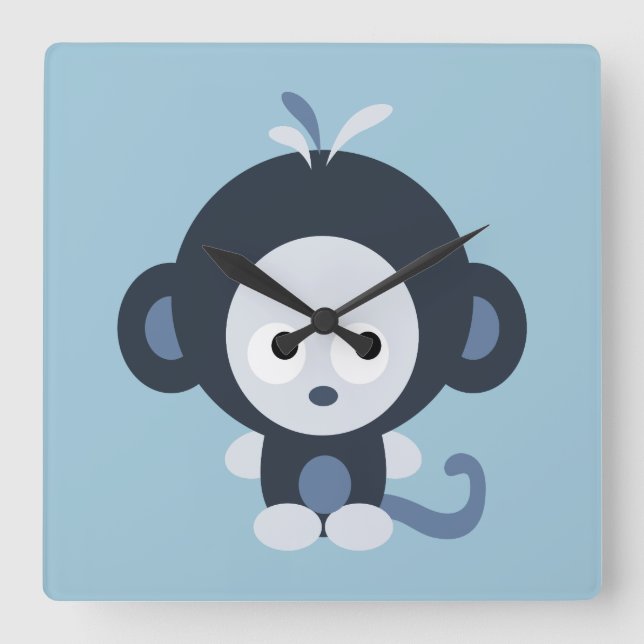 Cute Baby Blue Monkey Quadratische Wanduhr (Vorderseite)