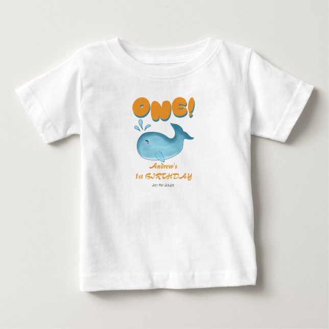 Cute Baby Blue Whale 1st Birthday Baby T-shirt (Vorderseite)