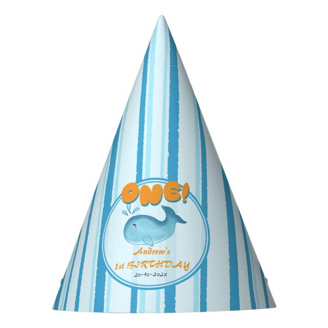 Cute Baby Blue Whale 1st Birthday Partyhütchen (Vorderseite)