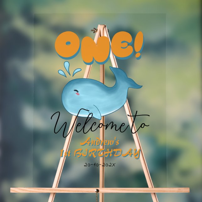 Cute Baby Blue Whale 1st Birthday Welcome Acrylschild (Neutral)