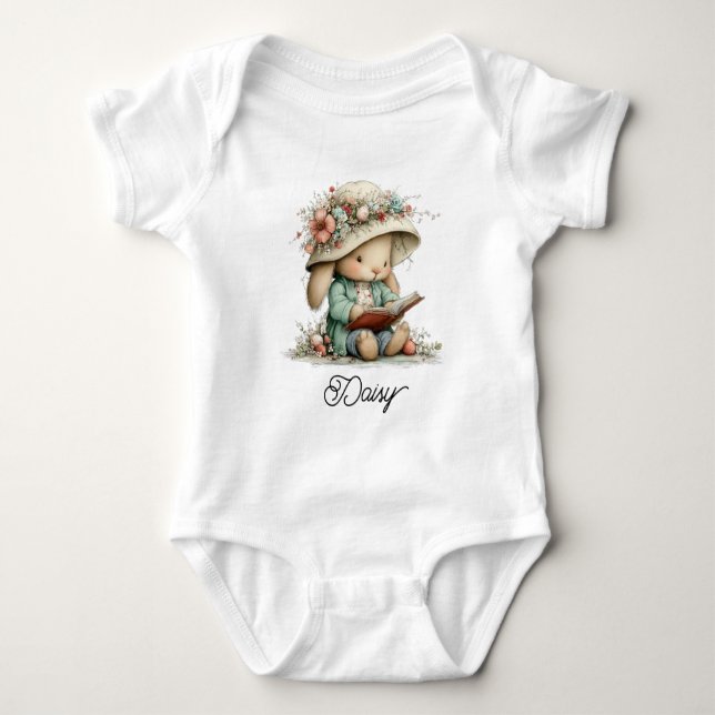 Cute Baby Bunny Reading Book Strampler (Vorderseite)