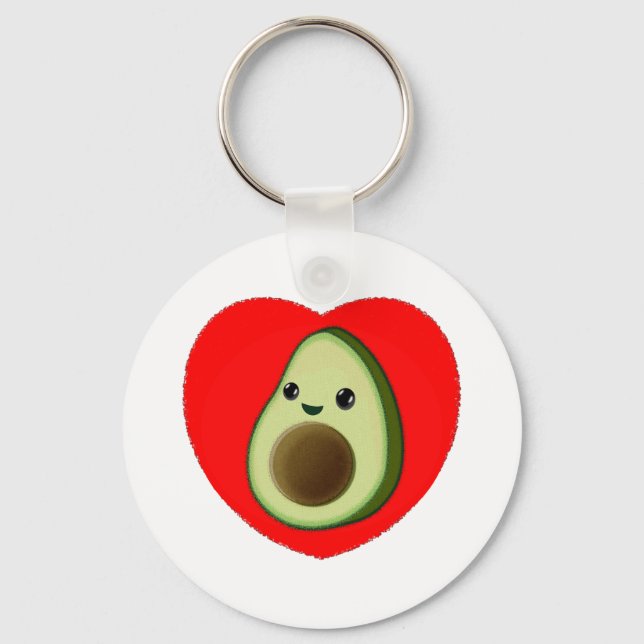 Cute Baby Cartoon Avocado In Red Heart Schlüsselanhänger (Vorderseite)