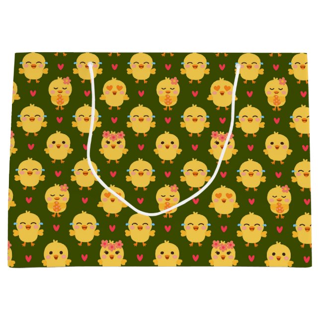 Cute Baby Chick Love with Hearts Große Geschenktüte (Vorderseite)