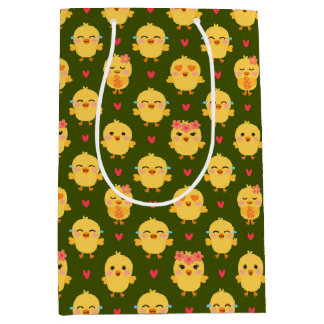 Cute Baby Chick Love with Hearts Mittlere Geschenktüte