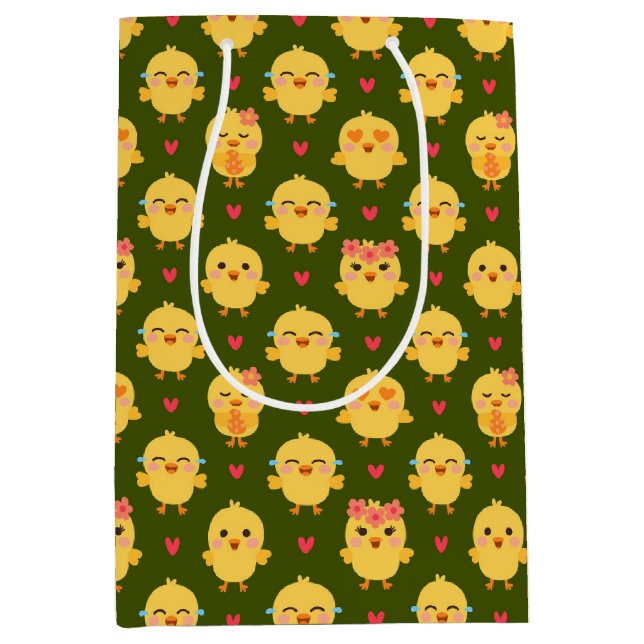 Cute Baby Chick Love with Hearts Mittlere Geschenktüte (Vorderseite)