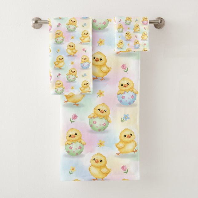 Cute Baby Chick Watercolor Easter Badhandtuch Set (Insitu)