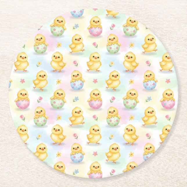 Cute Baby Chick Watercolor Easter Runder Pappuntersetzer (Vorderseite)