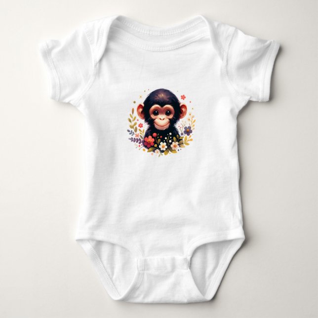 Cute Baby Chimp with Flowers Strampler (Vorderseite)