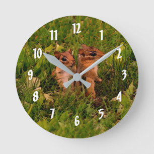 Cute Baby Chipmunks Animal Art Runde Wanduhr