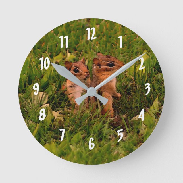 Cute Baby Chipmunks Animal Art Runde Wanduhr (Vorderseite)