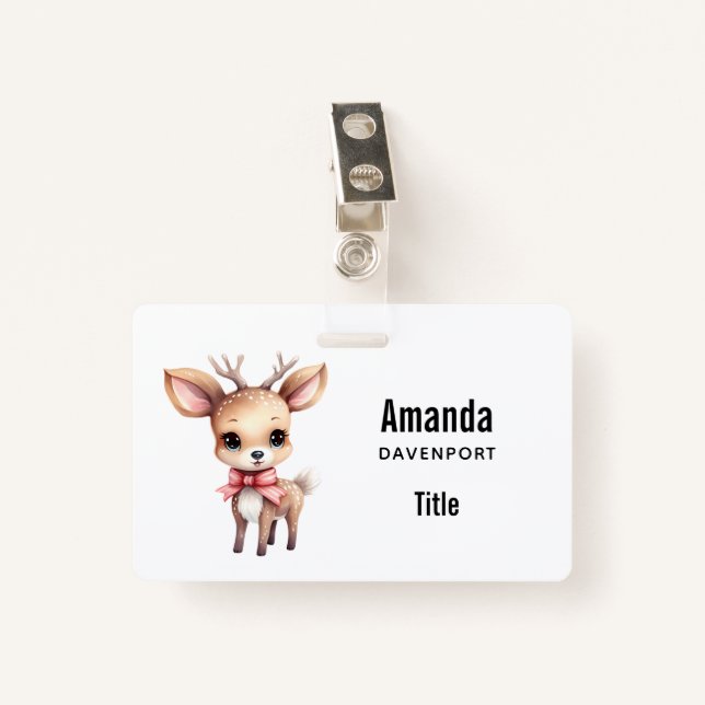 Cute Baby Deer Cartoon Illustration Ausweis (Vorderseite mit Klammer)
