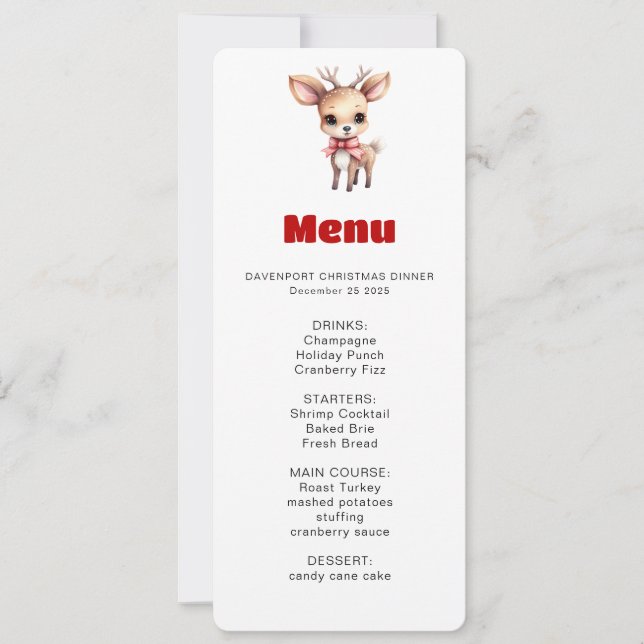 Cute Baby Deer Cartoon Illustration Menu Einladung (Vorderseite)