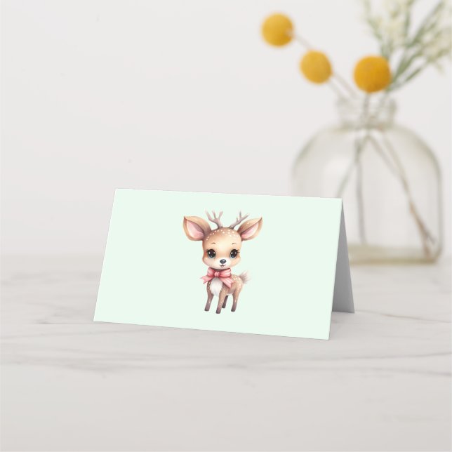 Cute Baby Deer Cartoon Illustration Platzkarte (Vorderseite)