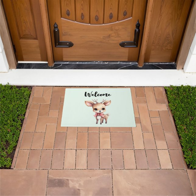 Cute Baby Deer Cartoon Illustration Welcome Fußmatte (Außenbereich)