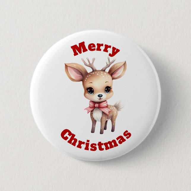 Cute Baby Deer Cartoon Merry Christmas  Button (Vorderseite)