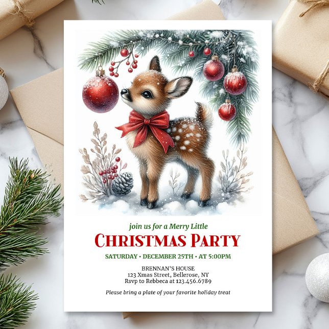 Cute baby deer Christmas kids invitation editable  Einladung (Cute baby deer Christmas kids invitation editable digital card)
