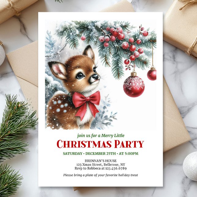 Cute baby deer Christmas kids invitation printable Einladung (Cute baby deer Christmas kids invitation printable card)