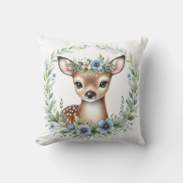 Cute Baby Deer Kissen in blau (Vorderseite)