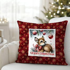 Cute Baby Deer Snowy Forest Kids Gift Christmas  Kissen