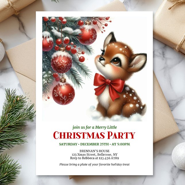 Cute baby deer watercolor Christmas invitation  Einladung (Cute baby deer watercolor Christmas invitation digital template)