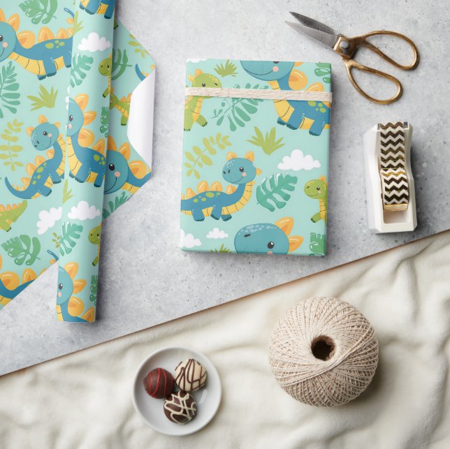Cute Baby Dinos im boho-Stil nahtlos Geschenkpapier (Kunsthandwerk)