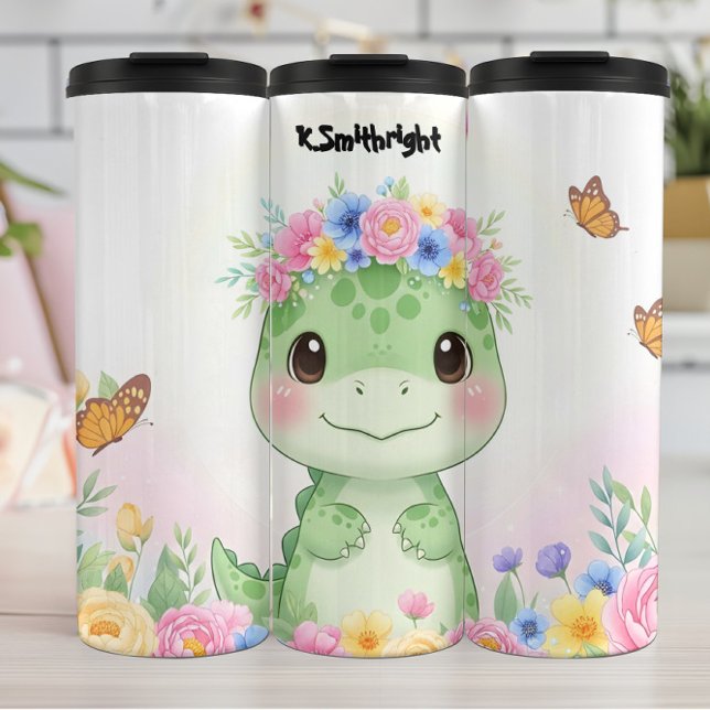 Cute Baby Dinosaur Flower Crown Thermosbecher (Von Creator hochgeladen)