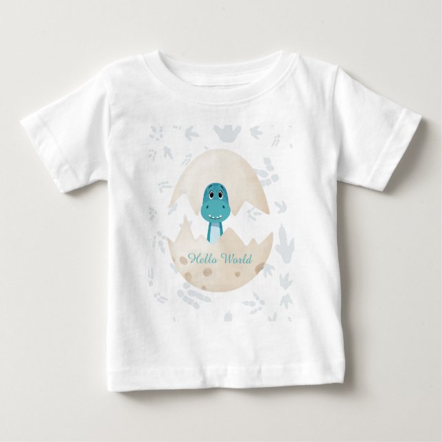 Cute Baby Dinosaur Hatching Hello World T-shirt (Vorderseite)