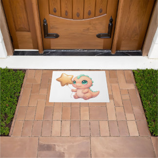 Cute Baby Dinosaur Holding Star Balloon Fußmatte