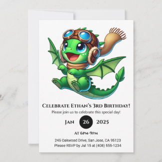 Cute Baby Dragon Birthday Einladung