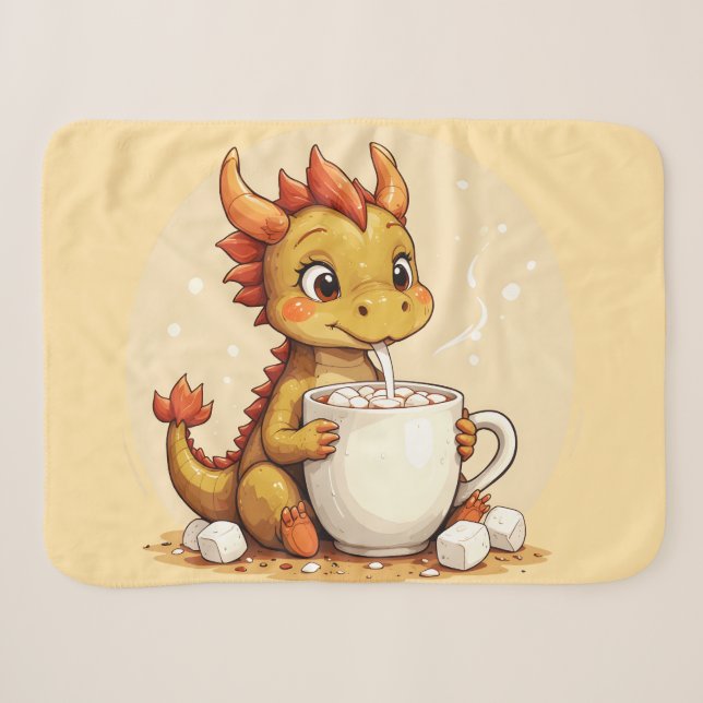 Cute Baby Dragon Hot Chocolate Kids Kawaii Cozy De Sherpadecke (Vorderseite (Horizontal))