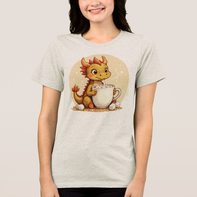 Cute Baby Dragon Hot Chocolate Kids Kawaii Cozy De Tri-Blend Shirt (Vorderseite)