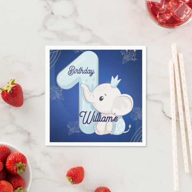 Cute Baby Elephant First Birthday Serviette (Beispiel)