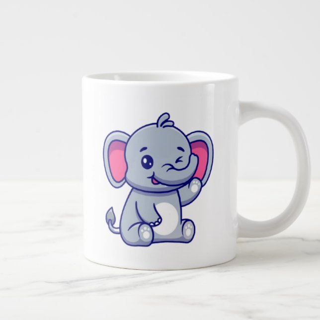 Cute Baby Elephant Sitting Cartoon-23800 Jumbo-Tasse (Rechts)