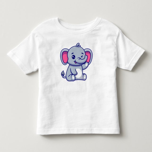 Cute Baby Elephant Sitting Cartoon-23800 Kleinkind T-shirt (Vorderseite)