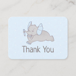 Cute baby elephant with blue pencil Thank you card Begleitkarte