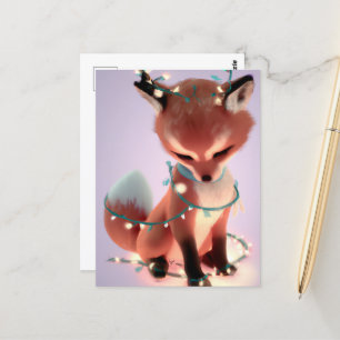 Cute Baby Fox avec Fairy Lights Carte postale