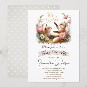 Cute Baby Fox C'est jumeaux Baby shower Invitation